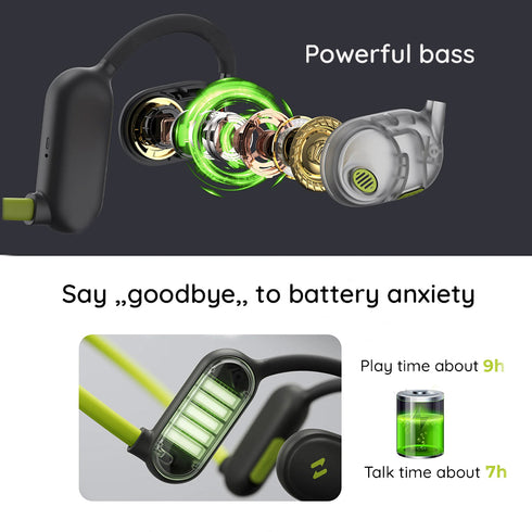 Havit - Bluetooth Earphones (E553BT) - Open-ear (Air Conduction), Bluetooth 5.3, Noise Cancellation, Type-C, 110mAh - Green