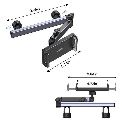 Ugreen - Car Holder LP904 (55443) - for Headrest, Dual Telescopic Arm, 360° Rotation, for Phone, Tablet up to 9.84" - Black