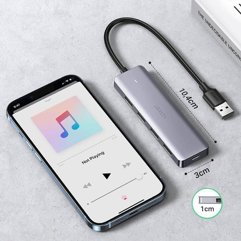 Husă Ugreen - Docking Station CM512 (50985) - USB to 4x USB3.0, 1x Micro-USB, Plug & Play, 5Gbps, 0.15m - Space Gray