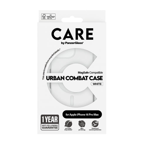 Husă PanzerGlass® - CARE Flagship Urban Combat White MagSafe - iPhone 16 - Clear