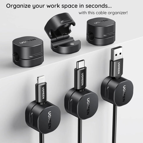Ugreen - (3 pack) Cable Organizer LP886 (45797) - Magnetic, 1x Holder Clip, for Desk - Black