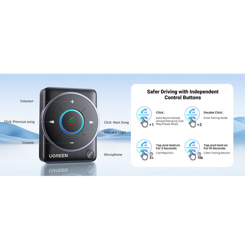 Ugreen - Audio Receiver CM672 (35222A) - Type-C Female, Jack 3.5mm Male, Mic, Bluetooth 5.2, 300mAh, Hi-Res Audio - Gray