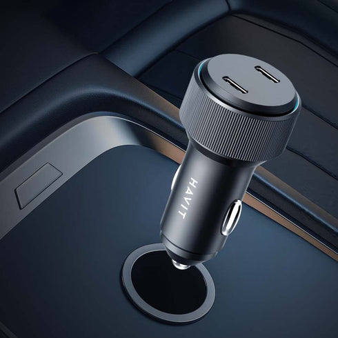 Havit - Car charger (CC2014) - 2x Type-C, PD30W, 3A, PC, Aluminum Alloy - Black