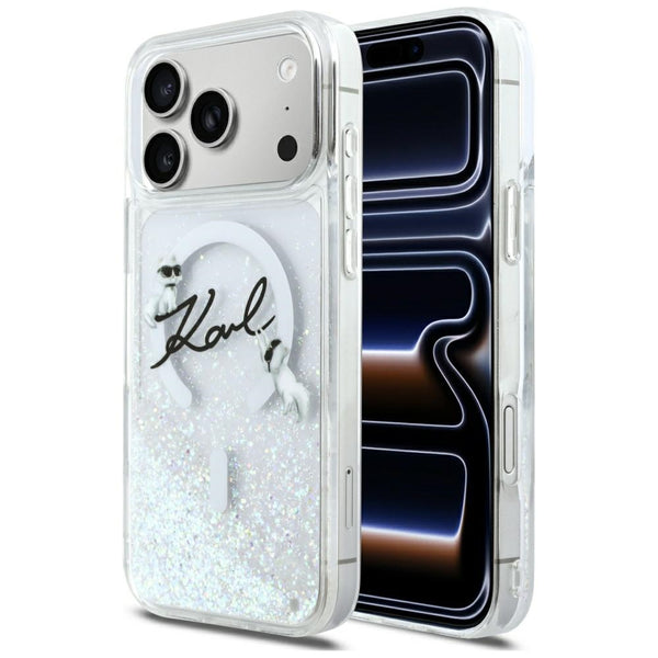 Karl Lagerfeld - Glitter Karl Script Logo MagSafe (KLHMP17X6LKSCAMT) - iPhone 17 Pro Max - Clear