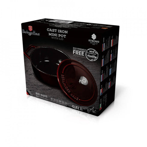 Cratita cu capac 10 cm din fonta emailata Burgundy Metallic Line Berlinger Haus BH 6495